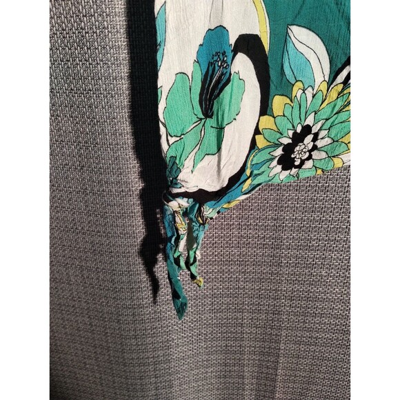 "Women's Floral Print 3/4 Sleeve Top – Teal and Yellow Boho Blouse" - Picture 4 of 5